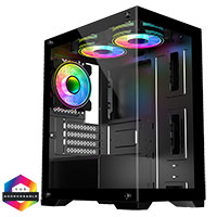 CiT Range Black MATX Gaming Case with Tempered Glass Front and Side Panels with 3 x CiT Celsius Dual-Ring Infinity Fans Bundled - Click below for large images