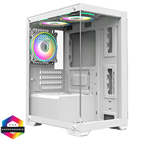CiT Range White MATX Gaming Case with Tempered Glass Front and Side Panels with 3 x CiT Tornado Dual-Ring Infinity Fans - Click below for large images