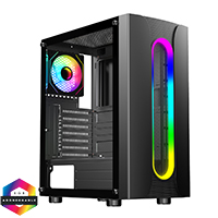 CiT Sauron ATX Gaming Case with ARGB Front LED Strip and 1 x 120mm Three-Sided Infinity ARGB 4pin PWM Fan - Click below for large images