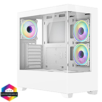CiT Sense White ATX Gaming Case with Tempered Glass Front and Side Panels with 3 x CiT Tornado Dual-Ring Infinity Fans - Click below for large images