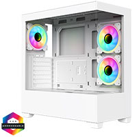 CiT Sense White ATX Gaming Case with Tempered Glass Front and Side Panels with 3 x CiT Celsius Dual-Ring Infinity Fans Bundled - Click below for large images
