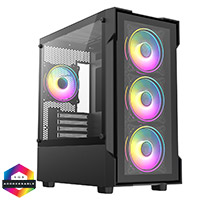 CiT Tornado Black Micro-ATX Gaming Case With 4 x 120mm Dual-Ring ARGB Infinity Fans and Tempered Glass Panels With 30 Percent Tint - Click below for large images