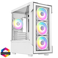 CiT Tornado White Micro-ATX Gaming Case With 4 x 120mm Dual-Ring ARGB Infinity Fans and Tempered Glass Panels - Click below for large images