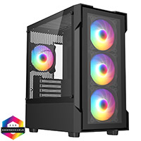 CiT Tsunami Black Micro-ATX Gaming Case With 4 x 120mm ARGB Inner-Ring Fans and Tempered Glass Panels With 30 Percent Tint - Click below for large images