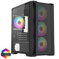 CiT Vento Black Micro-ATX PC Gaming Case with 4 x 120mm ARGB Fans Included 1 x 6-Port Fan Hub Tempered Glass Side Panel - Click below for large images