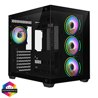 CiT Vision Black ATX Gaming Cube with Tempered Glass Front and Side Panels with 4 x CiT Tornado Dual-Ring Infinity Fans - Click below for large images