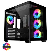CiT Vision Black ATX Gaming Cube with Tempered Glass Front and Side Panels with 4 x CiT Celsius Dual-Ring Infinity Fans Bundled - Click below for large images