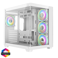 CiT Vision White ATX Gaming Cube with Tempered Glass Front and Side Panels with 4 x CiT Tornado Dual-Ring Infinity Fans - Click below for large images