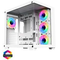CiT Vision White ATX Gaming Cube with Tempered Glass Front and Side Panels with 4 x CiT Celsius Dual-Ring Infinity Fans Bundled - Click below for large images
