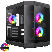 GameMax Hype Black Mid-Tower ATX Gaming Case With Dual Chamber Panoramic Tempered Glass With 3 x 120mm GameMax Infinity ARGB Fans Inc. - Click below for large images