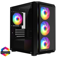 GameMax Icon Black Micro-ATX TG Gaming Case with Darkened Tempered Glass Panels 4 x 12cm Inner-Ring ARGB Fans 6-Port Hub - Click below for large images