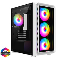 GameMax Icon White Micro-ATX TG Gaming Case with Darkened Tempered Glass Panels 4 x 12cm Inner-Ring ARGB Fans 6-Port Hub - Click below for large images