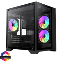 GameMax Infinity Mini Micro-ATX PC Black Gaming Case With 3 x FN-12 Rainbow-C9-Infinity Fans 6-Port Hub With Tempered Glass Side Panel - Click below for large images