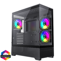 GameMax Vista Black ATX Gaming Case with Tempered Glass Front and Side Panels with 3 x FN12A-C8I 120mm Infinity Fans Installed - Click below for large images