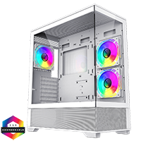 GameMax Vista White ATX Gaming Case with Tempered Glass Front and Side Panels with 3 x FN12A-C8I 120mm Infinity Fans Installed - Click below for large images