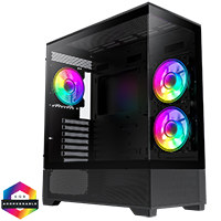 GameMax Vista Black ATX Gaming Case with Tempered Glass Front and Side Panels with 3 x Dual-Ring Infinity Fans Bundled - Click below for large images