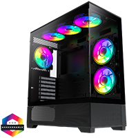 GameMax Vista Black ATX Gaming Case with Tempered Glass Front and Side Panels with 6 x Dual-Ring Infinity Fans Bundled - Click below for large images