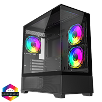 GameMax Vista Mini Black MATX Gaming Case with Tempered Glass Front and Side Panels with 3 x FN12A-C8I 120mm Infinity Fans Installed - Click below for large images