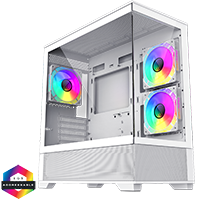 GameMax Vista Mini White MATX Gaming Case with Tempered Glass Front and Side Panels with 3 x FN12A-C8I 120mm Infinity Fans Installed - Click below for large images