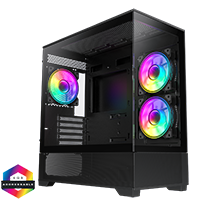 GameMax Vista Mini Black MATX Gaming Case with Tempered Glass Front and Side Panels with 3 x Dual-Ring Infinity Fans Bundled - Click below for large images