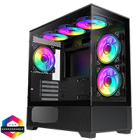 GameMax Vista Mini Black MATX Gaming Case with Tempered Glass Front and Side Panels with 6 x Dual-Ring Infinity Fans Bundled - Click below for large images