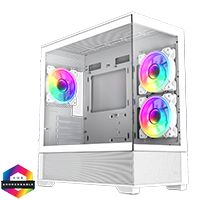 GameMax Vista Mini White MATX Gaming Case with Tempered Glass Front and Side Panels with 3 x Dual-Ring Infinity Fans Bundled - Click below for large images