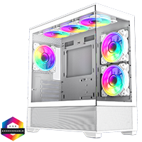 GameMax Vista Mini White MATX Gaming Case with Tempered Glass Front and Side Panels with 6 x Dual-Ring Infinity Fans Bundled - Click below for large images