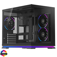 Powercool Aurora Black mATX Dual Chamber Gaming Case With LED Strip 2 x Tempered Glass Panels  3 x PWM ARGB FDB Fans Included - Click below for large images