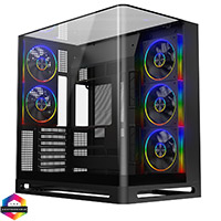 Powercool Navigator Black ATX Gaming Case Dual Chamber With Curved Tempered Glass With 5 x Saturn Fans and 9-Port Hub With Remote Included - Click below for large images