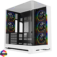 Powercool Navigator White ATX Gaming Case Dual Chamber With Curved Tempered Glass With 5 x Saturn Fans and 9-Port Hub With Remote Included - Click below for large images