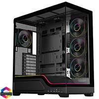 Powercool Pulsar Black ATX Gaming Case With Tempered Glass Panels With 4 x PWM ARGB Fans and 9 Port PWM Hub and RF Remote Included - Click below for large images
