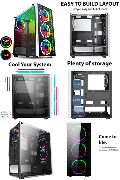 CiT Raider White 4 x Halo Spectrum RGB Fans Glass Front and Side MB ...