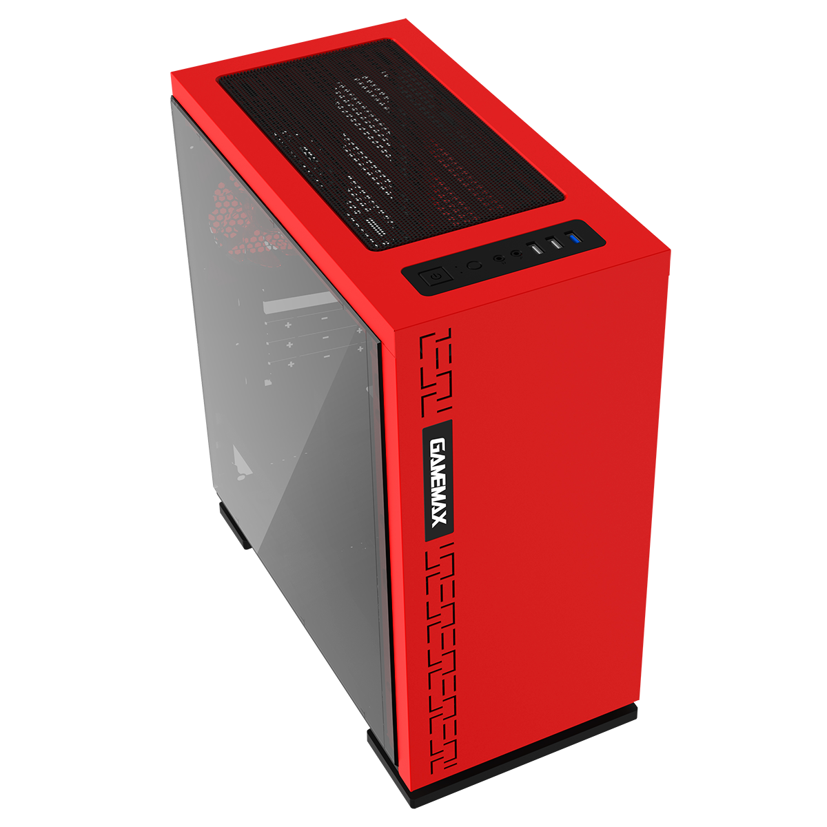 GameMax Expedition Red Gaming Matx PC Case Rear LED Fan Full Side