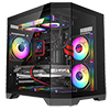 CiT DS240 Black mATX Gaming Case With Dual Chamber Panoramic Tempered Glass With 3 x CiT Pro Storm 120mm Fans and 6 Port PWM Hub - Alternative image