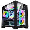 CiT Overseer Black MATX Gaming Cube with Tempered Glass Front and Side Panels with 3 x CiT Celsius Dual-Ring Infinity Fans Bundled - Alternative image
