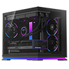 Powercool Aurora Black mATX Dual Chamber Gaming Case With LED Strip 2 x Tempered Glass Panels  3 x PWM ARGB FDB Fans Included - Alternative image