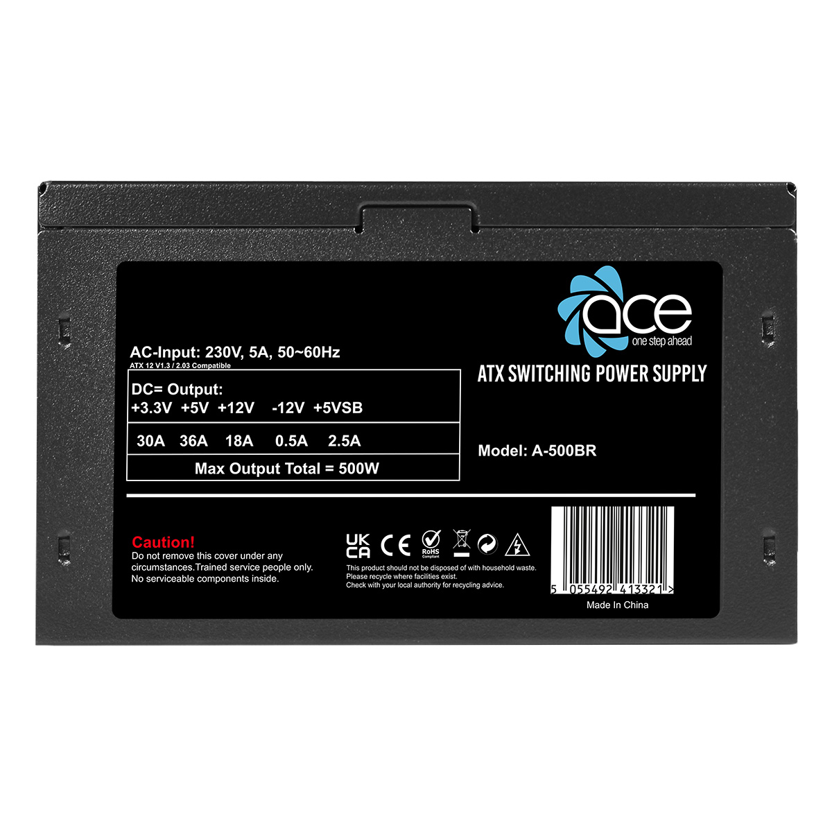 ACE 500w Black PSU 120mm Black Fan PPFC - Alternative image